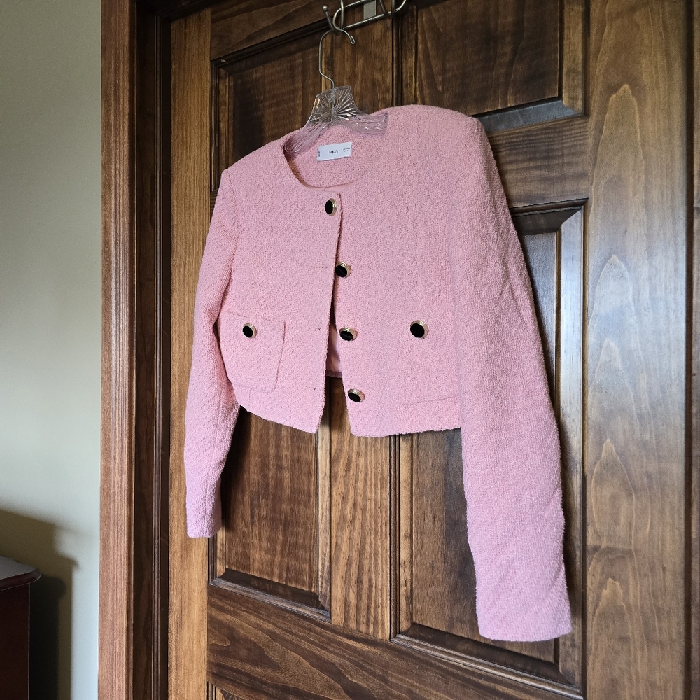 Mango cropped pink tweed jacket
